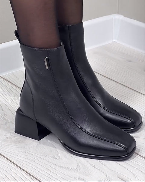 Women's Square Heel Square Toe Zipper Ankle Boots