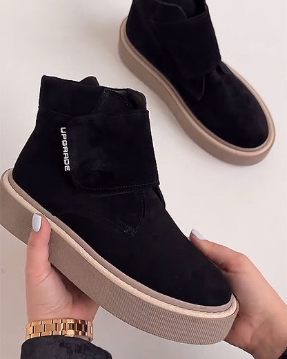 Black Suede Ankle Sneakers with Velcro Strap and Chunky Sole