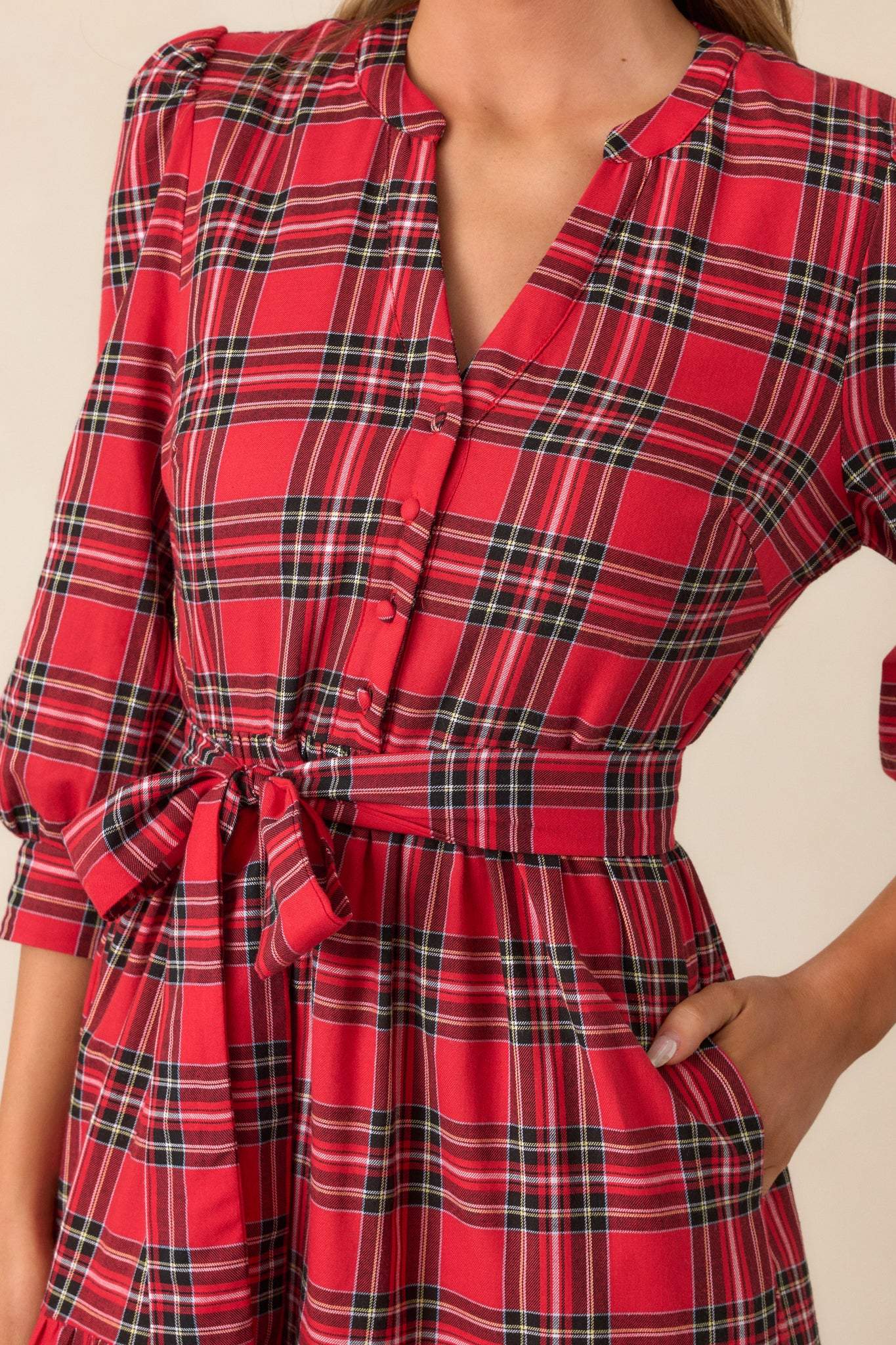 Tartan Plaid Crepe Midi Dress