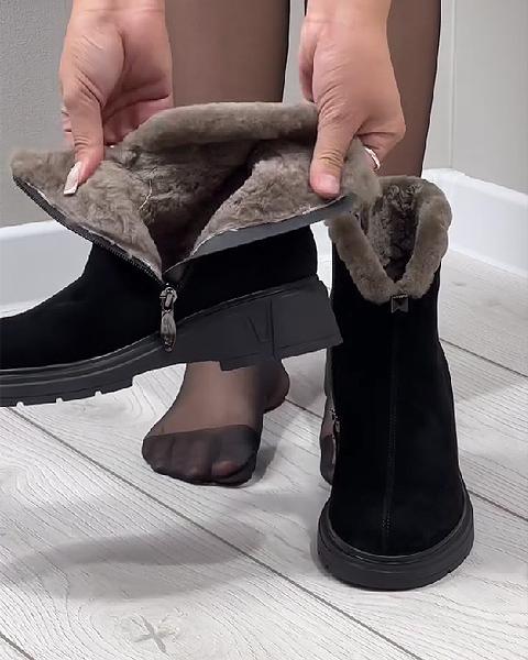 Plush Side Zipper Suede Ankle Boots