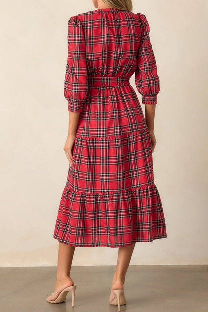 Tartan Plaid Crepe Midi Dress