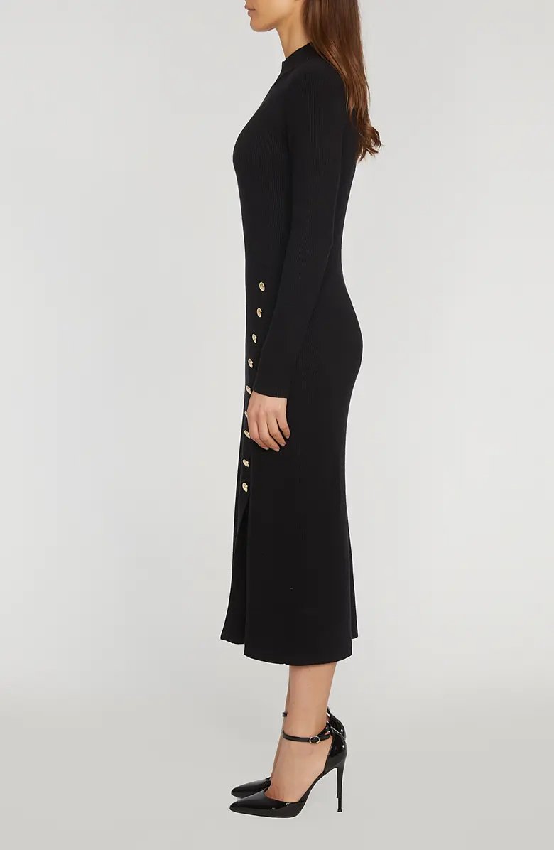 Chic Buttons Long Sleeve Sweater Maxi Dress