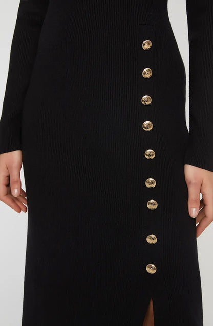 Chic Buttons Long Sleeve Sweater Maxi Dress