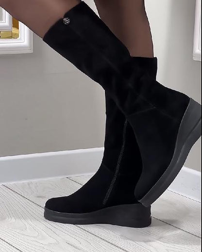 Suede Wedge Knee Boots