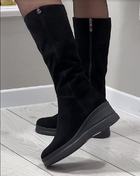 Suede Wedge Knee Boots