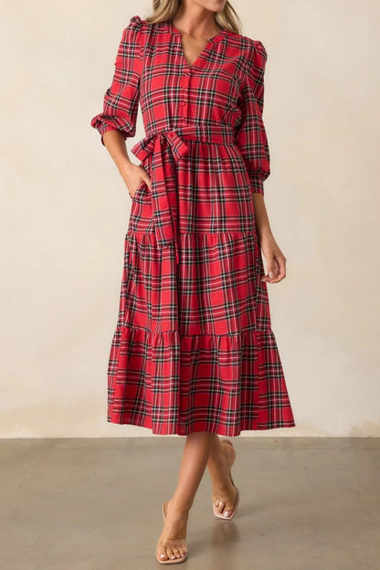 Tartan Plaid Crepe Midi Dress