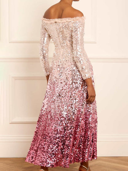 Off Shoulder Sequined Party Dress