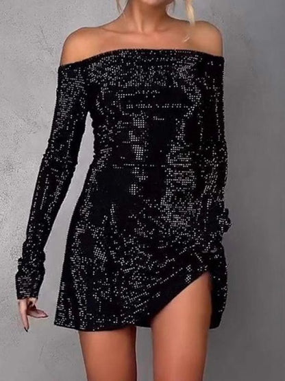 Sexy Long Sleeve Sequin Off Shoulder Mini Dress