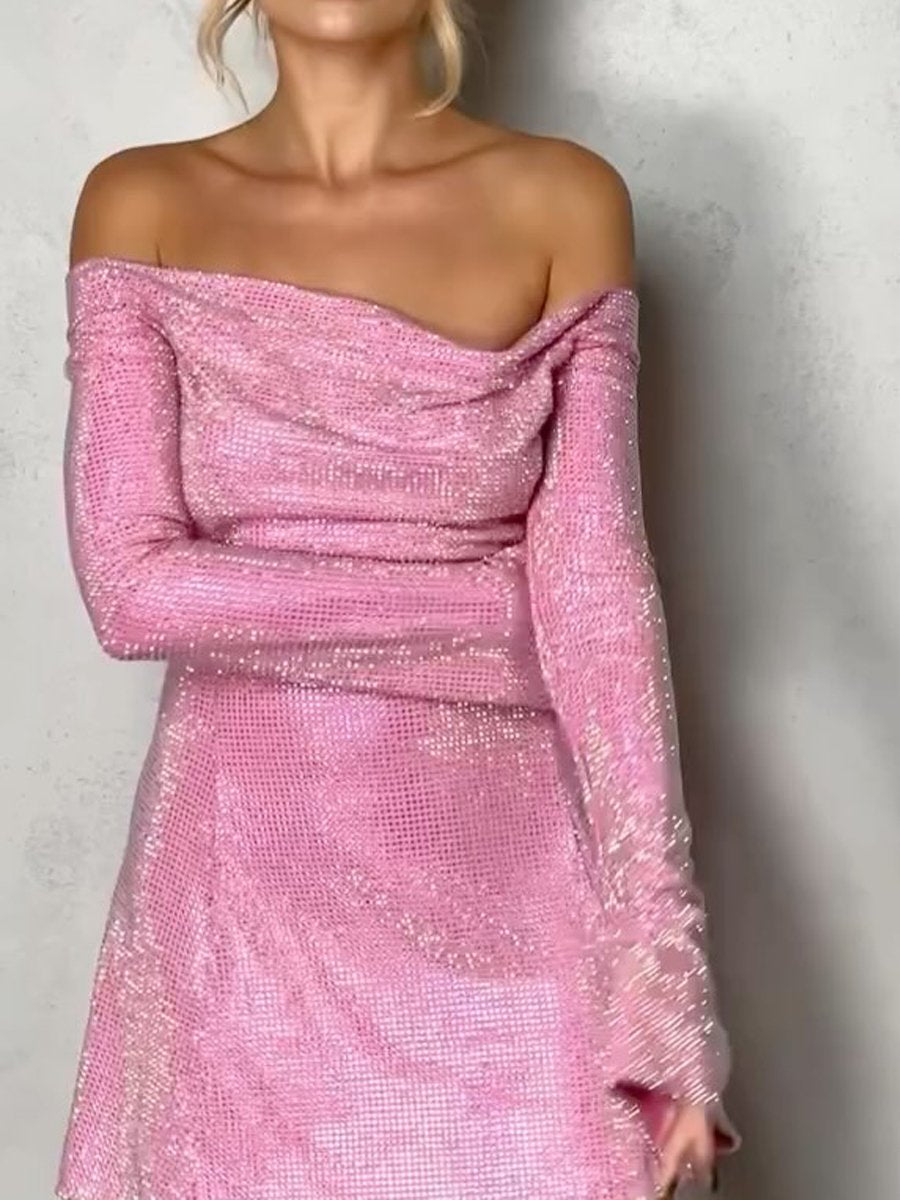 Sexy Long Sleeve Sequin Off Shoulder Mini Dress