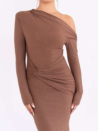 Sexy Skew Neck  Long Sleeve Hip Dress