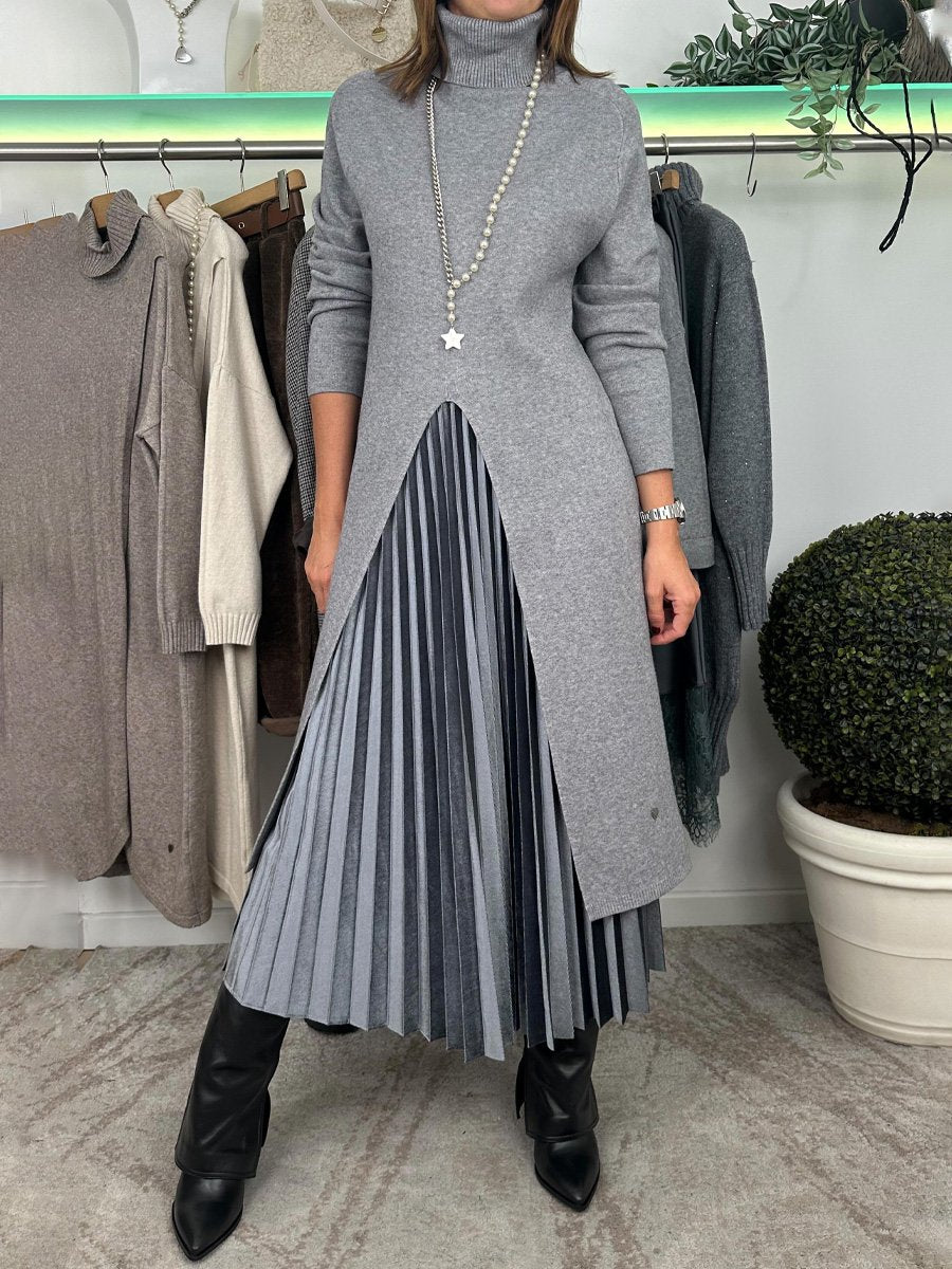 Loose Casual High Neck Split Knit Dress