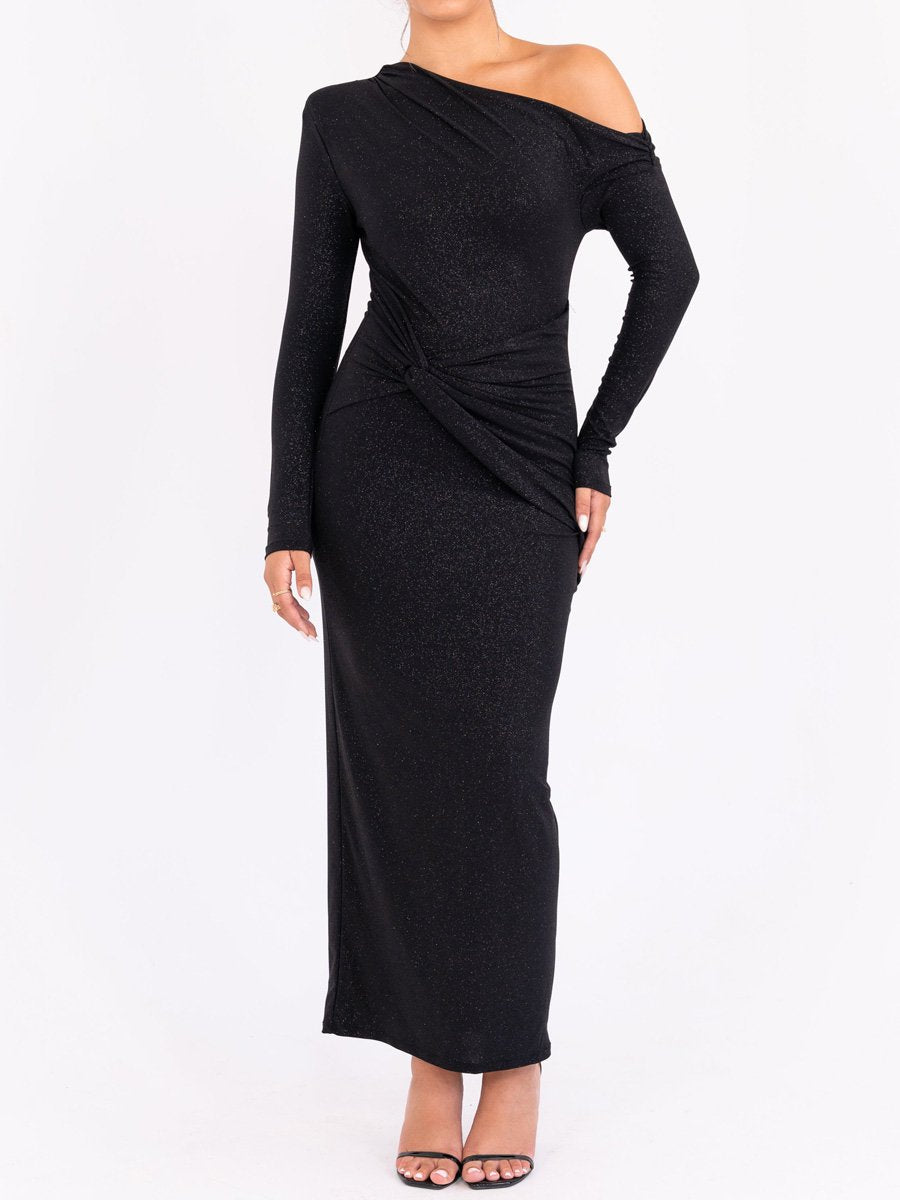 Sexy Skew Neck  Long Sleeve Hip Dress