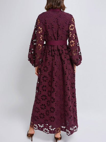 Lace Patchwork Self-tie Waist Belt Maxi Dress