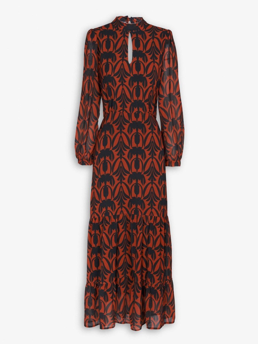 Printed Keyhole Neckline Midi Dress