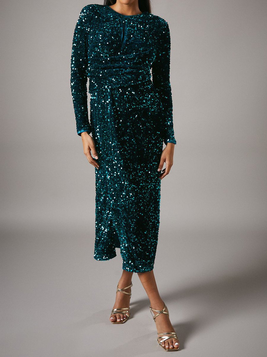 Sequin Velvet Party Midi Dress