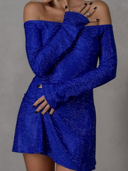 Sexy Long Sleeve Sequin Off Shoulder Mini Dress