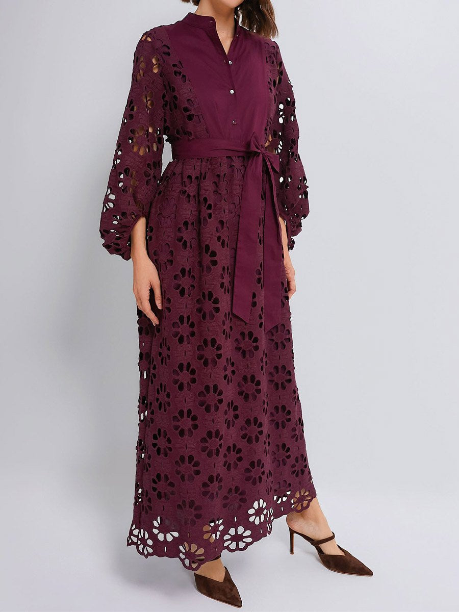 Lace Patchwork Self-tie Waist Belt Maxi Dress