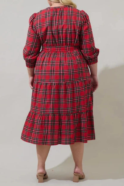 Tartan Plaid Crepe Midi Dress