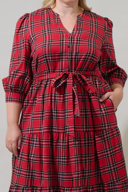 Tartan Plaid Crepe Midi Dress